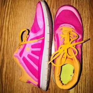 Pink and orange shoes